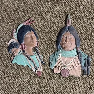 Vintage 1970's Sexton Native American Indian Metal Wall Hanging
Set -some Wear